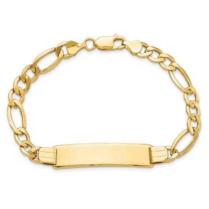 10k Polished Semi-Solid Chain/Solid Plate Figaro Link 37x10mm Plate 8 inch ID Bracelet