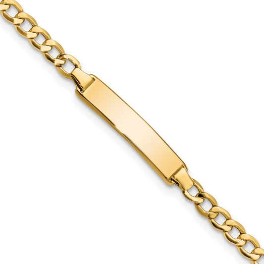 10k Polished Semi-Solid Chain/Solid Plate Cuban Link 23.5x4.5mm Plate 5.5 inch Baby/Child ID Bracelet