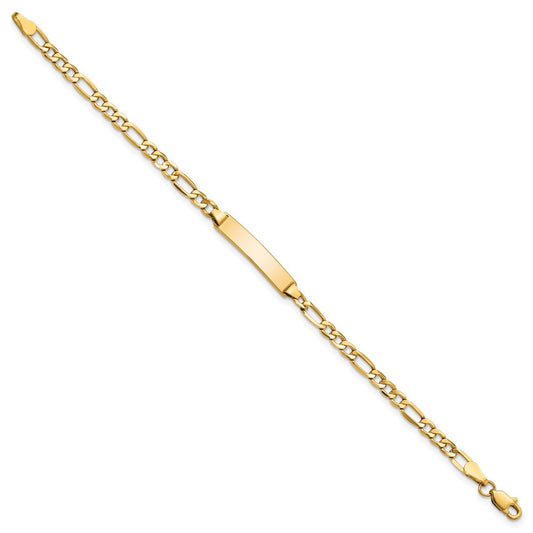 10k Polished Semi-Solid Chain/Solid Plate Figaro Link 20.3x4.4mm Plate 6 inch Baby/Child ID Bracelet