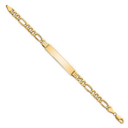10k Polished Semi-Solid Chain/Solid Plate Figaro Link 39x8mm Plate 7 inch ID Bracelet