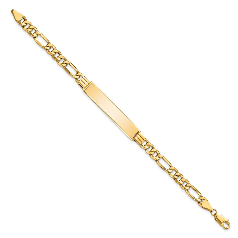10k Polished Semi-Solid Chain/Solid Plate Figaro Link 39x8mm Plate 8 inch ID Bracelet