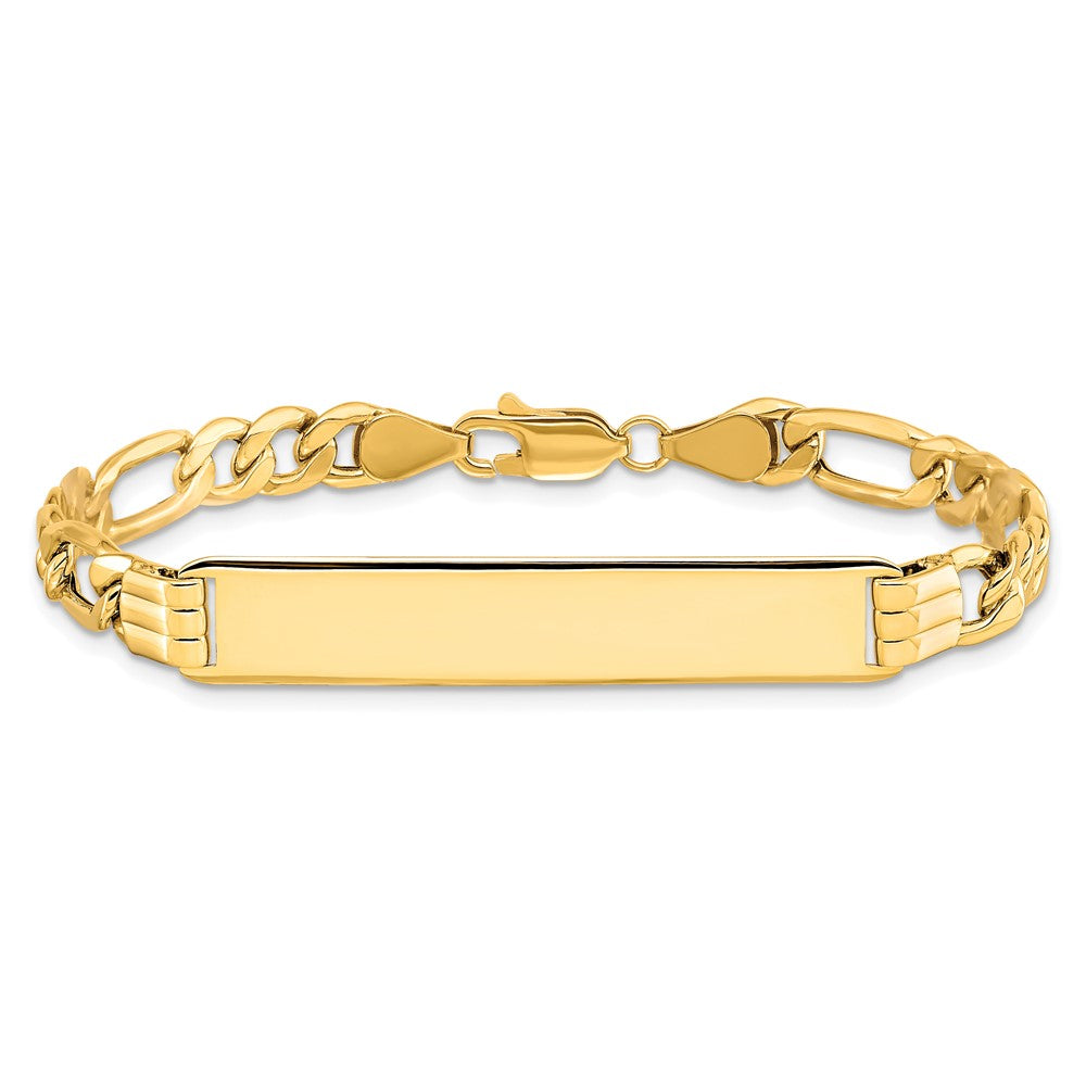 10k Polished Semi-Solid Chain/Solid Plate Figaro Link 39x8mm Plate 7 inch ID Bracelet