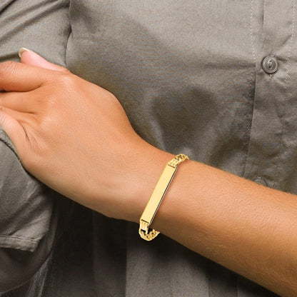 10k Polished Semi-Solid Chain/Solid Plate Figaro Link 39x8mm Plate 8 inch ID Bracelet