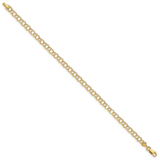 10k 4mm Hollow Double Link 8 inch Charm Bracelet