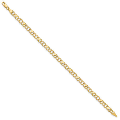 10k 4mm Solid Double Link with Hearts 7 inch Charm Bracelet