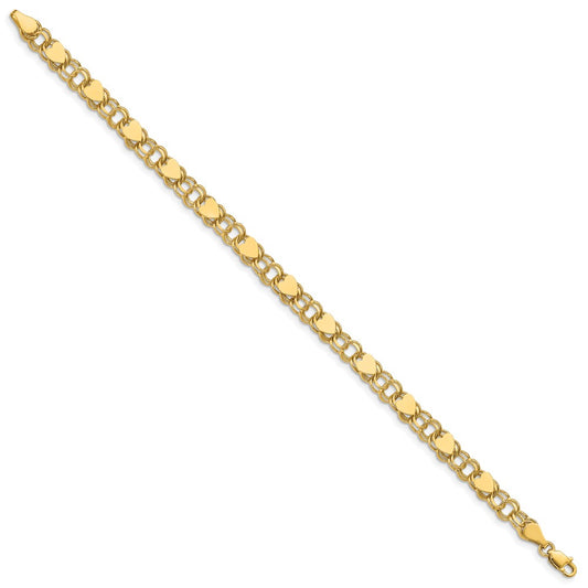 10k 6mm Solid Double Link with Hearts 8 inch Charm Bracelet