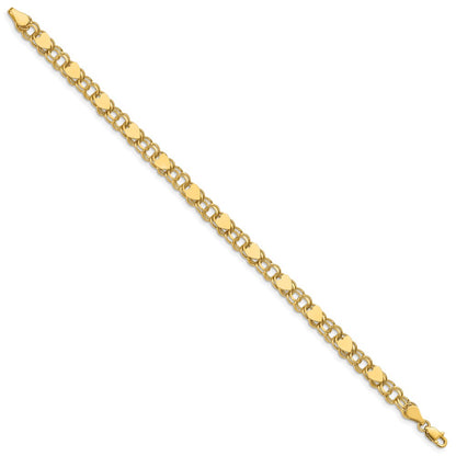 10k 6mm Solid Double Link with Hearts 7 inch Charm Bracelet
