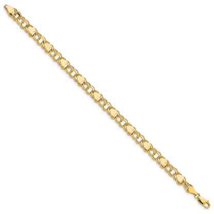 10k 7mm Solid Double Link with Hearts 7 inch Charm Bracelet
