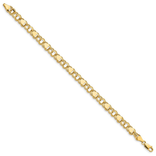 10k 7mm Solid Double Link with Hearts 7 inch Charm Bracelet