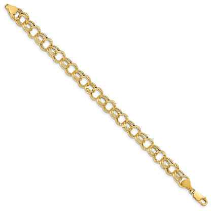 10k 8.5mm Hollow Double Link 7 inch Charm Bracelet