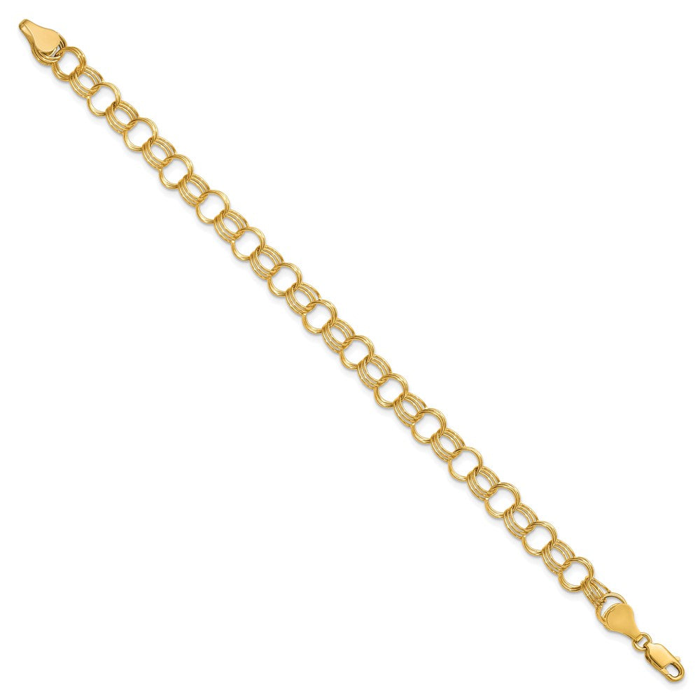 10k 7mm Solid Triple Link 7 inch Charm Bracelet
