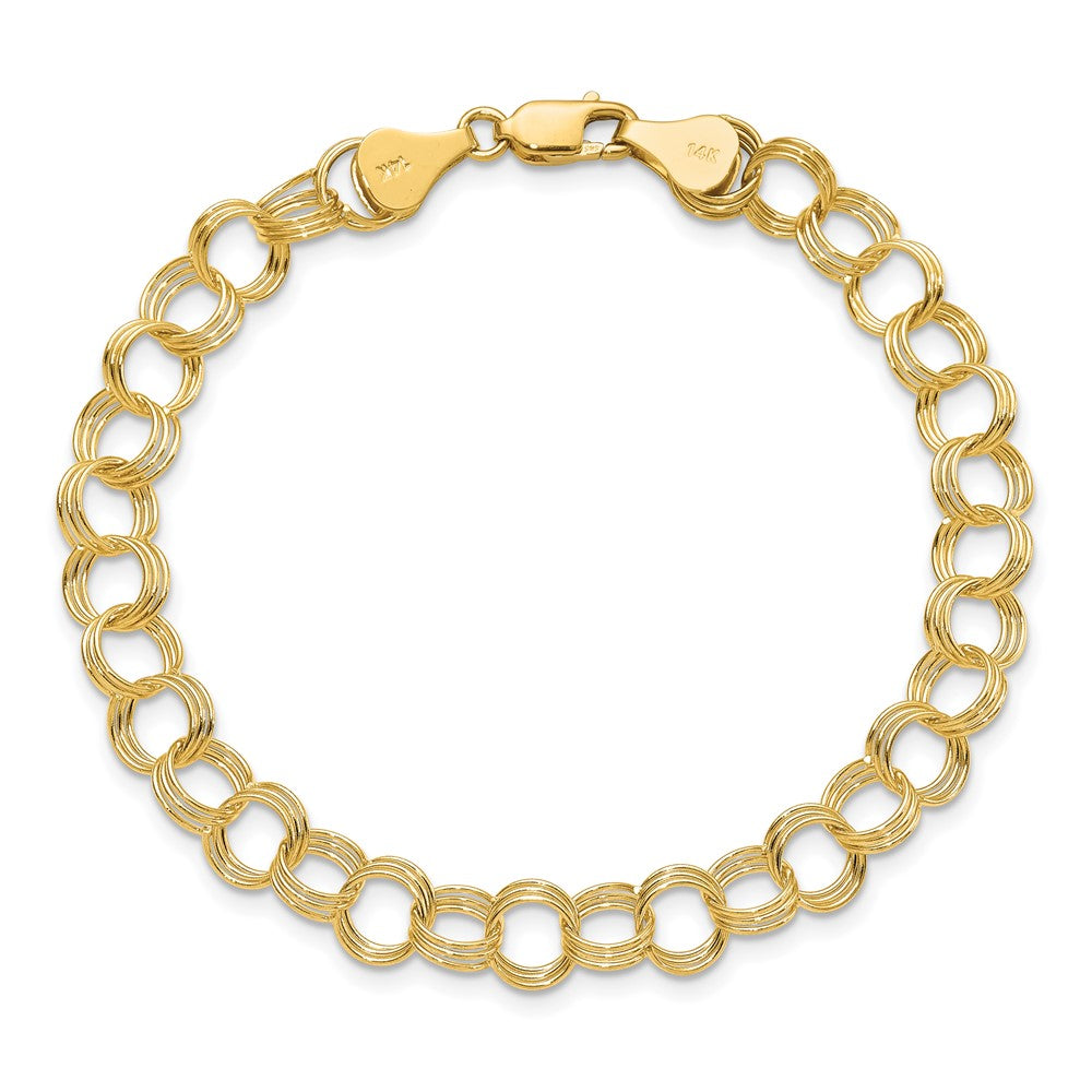10k 7mm Solid Triple Link 7 inch Charm Bracelet