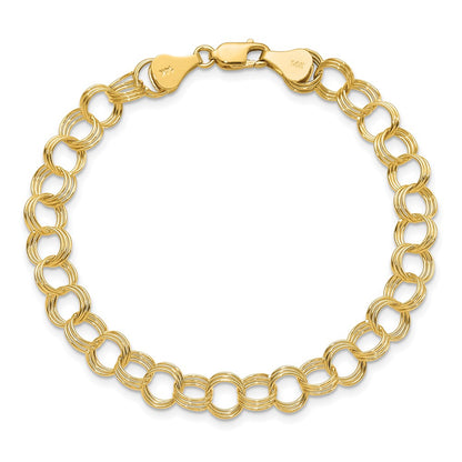 10k 7mm Solid Triple Link 7 inch Charm Bracelet