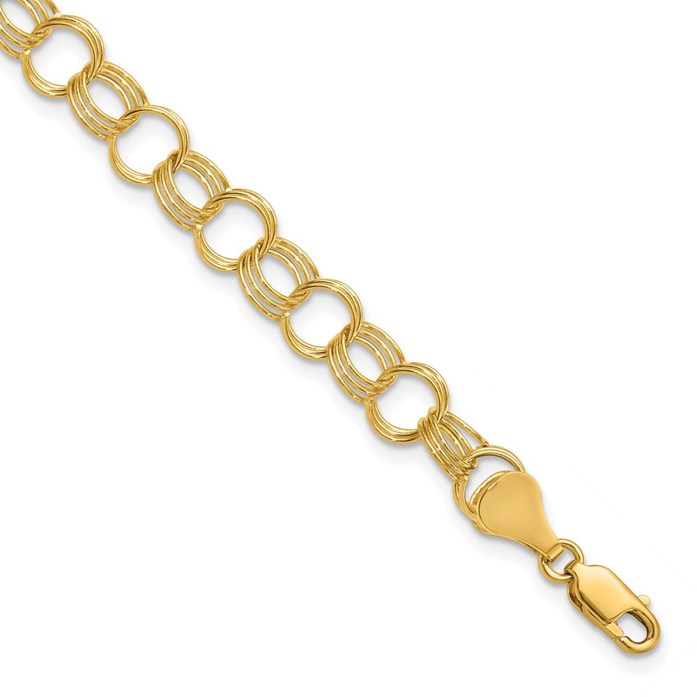 10k 7mm Solid Triple Link 7 inch Charm Bracelet