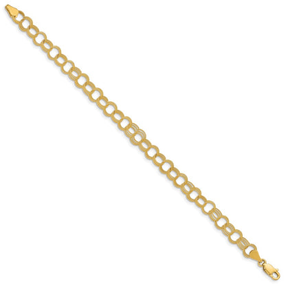10k 6mm Solid Textured Triple Link 7 inch Charm Bracelet