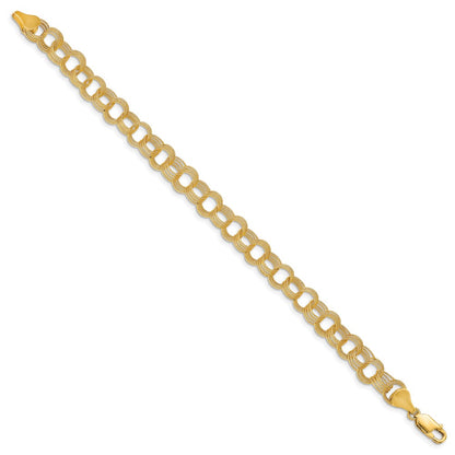 10k 7mm Solid Textured Triple Link 7 inch Charm Bracelet