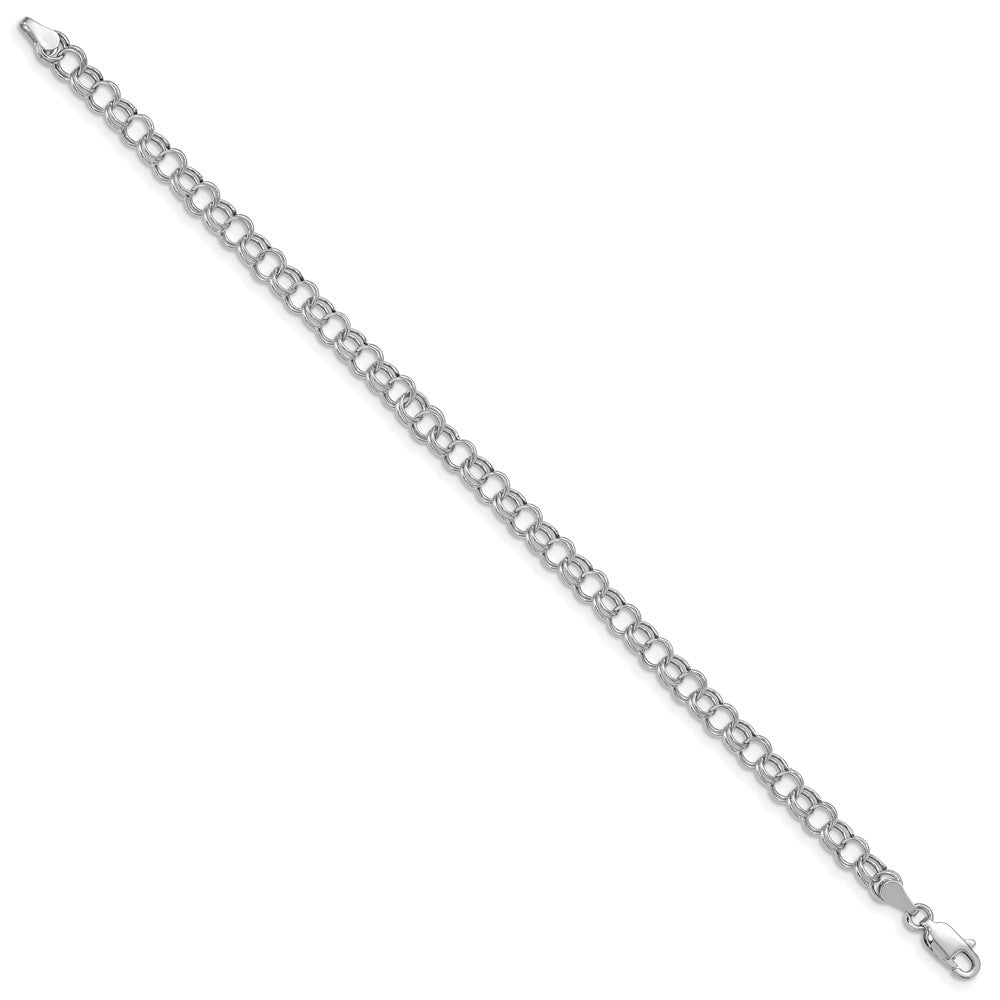 10k White Gold 5mm Hollow Double Link 7 inch Charm Bracelet