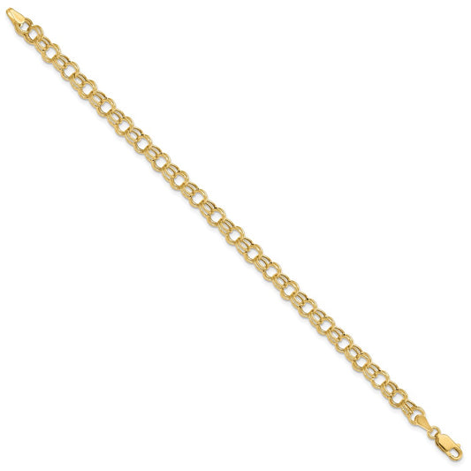 10k 6mm Hollow Double Link 8 inch Charm Bracelet