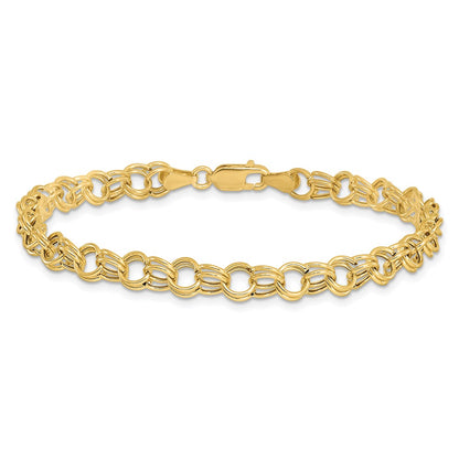 10k 6mm Hollow Double Link 8 inch Charm Bracelet