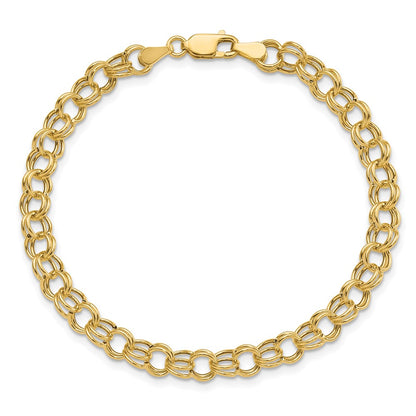 10k 6mm Hollow Double Link 8 inch Charm Bracelet