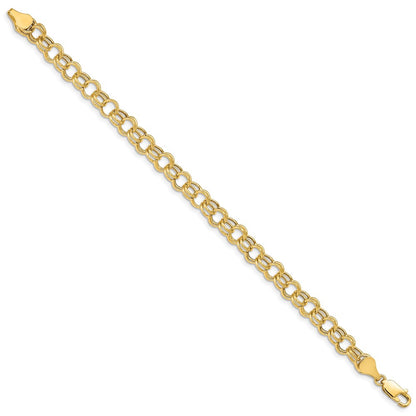 10k 6mm Hollow Double Link 7 inch Charm Bracelet