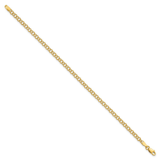 10k 3.5mm Solid Double Link 8 inch Charm Bracelet
