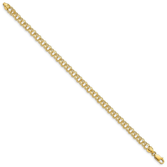 10k 4.75mm Heavy Solid Diamond-cut Double Link 8 inch Charm Bracelet