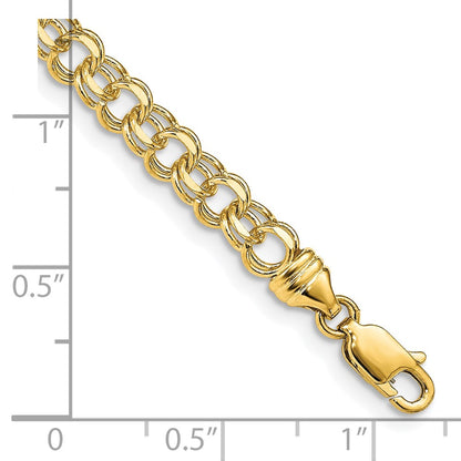10k 4.75mm Heavy Solid Diamond-cut Double Link 7 inch Charm Bracelet