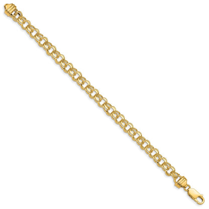 10k 6.5mm Heavy Solid Diamond-cut Double Link 8 inch Charm Bracelet