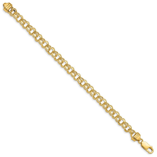 10k 6.5mm Heavy Solid Diamond-cut Double Link 8 inch Charm Bracelet