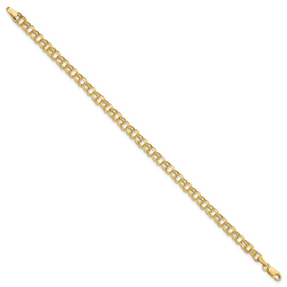 10k 4.5mm Hollow Diamond-cut Double Link 7 inch Charm Bracelet