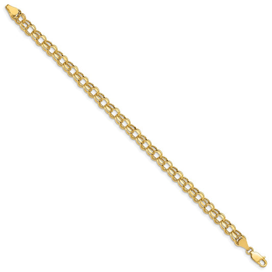 10k 5mm Hollow Diamond-cut Double Link 8 inch Charm Bracelet