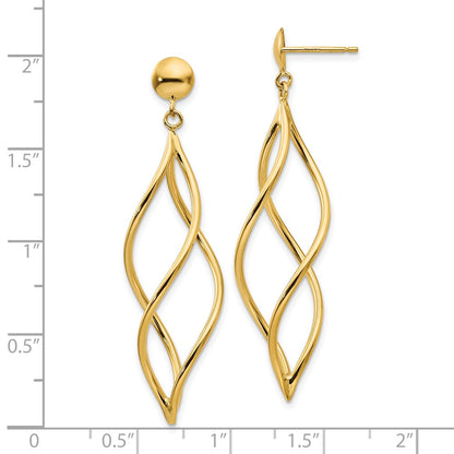 10k Curved Twisted Tube Dangle Post Earrings