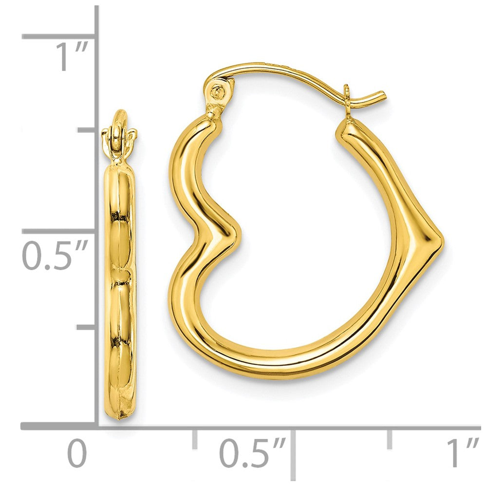 10K Hollow Side Heart Shape Hollow Hoop Earrings