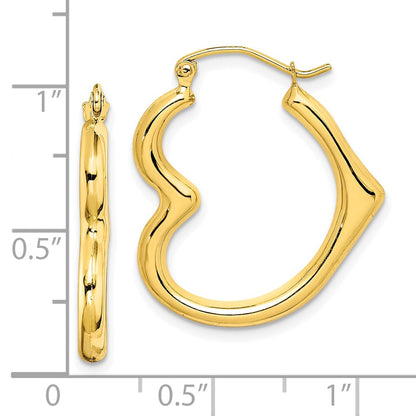 10K Hollow Side Heart Shape Hoop Earrings