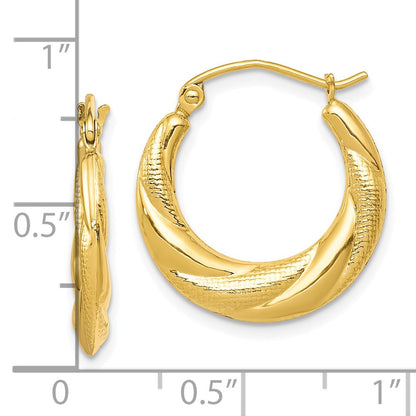10K Textured Scalloped Hollow Hoop Earrings