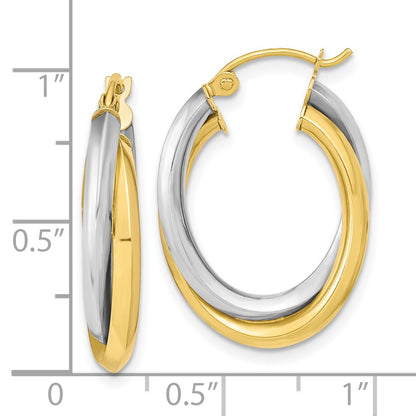 10k Two-tone Polished Double Oval Hoop Earrings