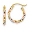10k Tri-color Polished 2.5mm Twisted Round Hoop Earrings