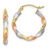 10k with White and Rose Rhodium Satin Twisted Round Hoop Earrings