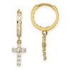 10K CZ Cross Dangle Hinged Hoop Earrings
