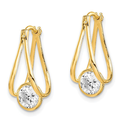 10K Polished CZ Dangle Hoop Earrings