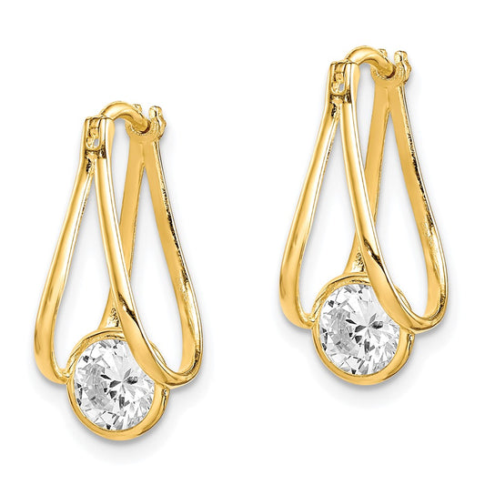 10K Polished CZ Dangle Hoop Earrings