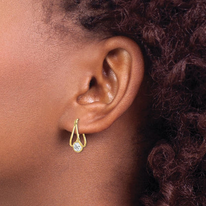 10K Polished CZ Dangle Hoop Earrings