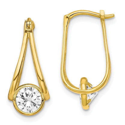10K Polished CZ Dangle Hoop Earrings