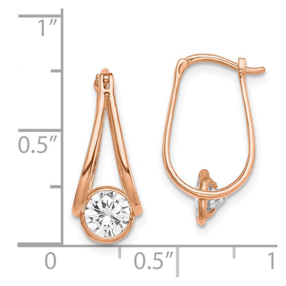 10K Rose Gold Polished CZ Dangle Hoop Earrings