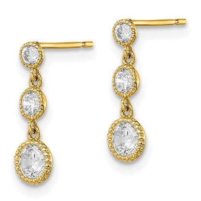 10K Graduated CZ 3-Stone Dangle Post Earrings
