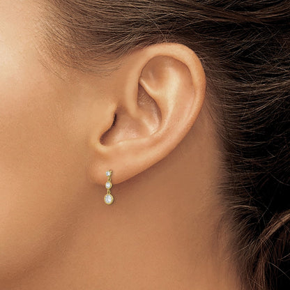 10K Graduated CZ 3-Stone Dangle Post Earrings