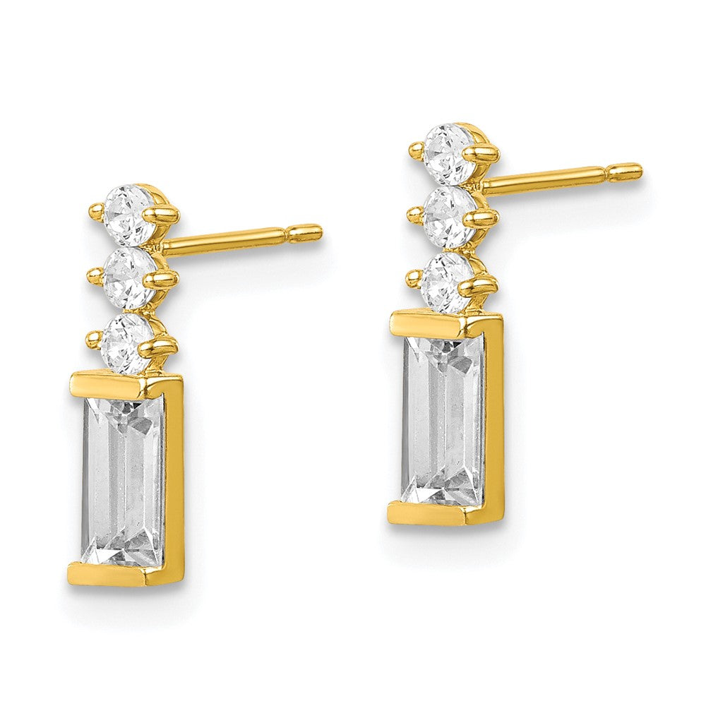 10K Polished Baguette CZ Post Earrings