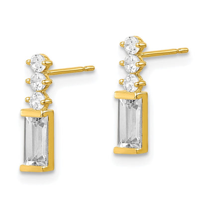 10K Polished Baguette CZ Post Earrings