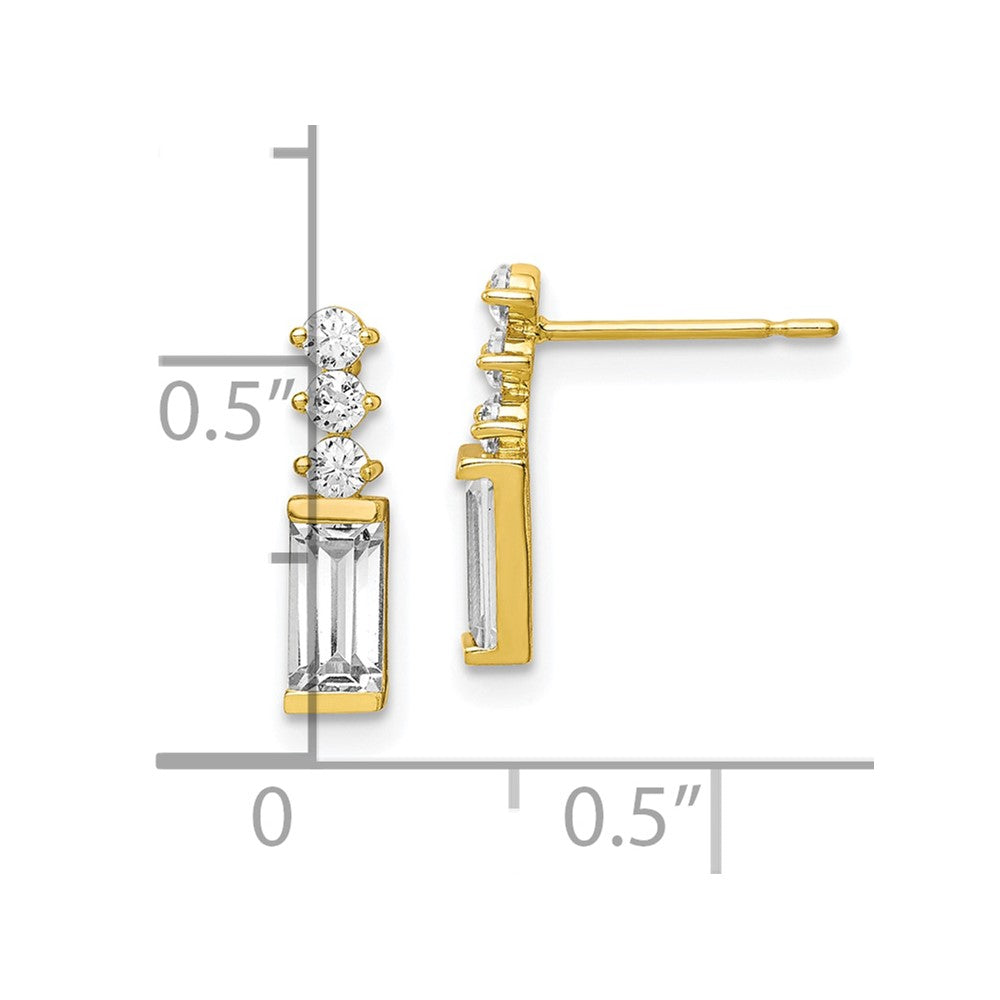10K Polished Baguette CZ Post Earrings